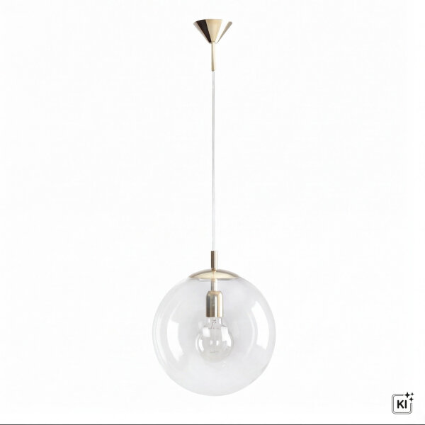Pendelleuchte E27 in Gold Klar Kugel Glas 30 cm rund