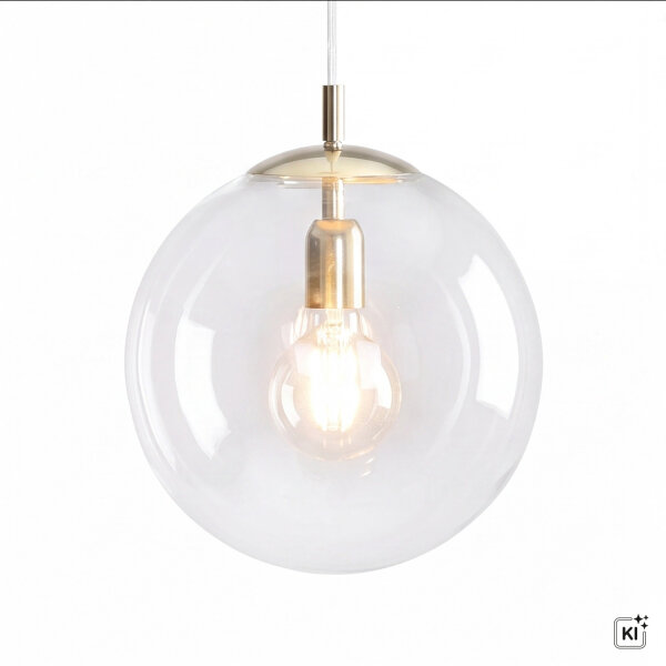 Pendelleuchte E27 in Gold Klar Kugel Glas 30 cm rund