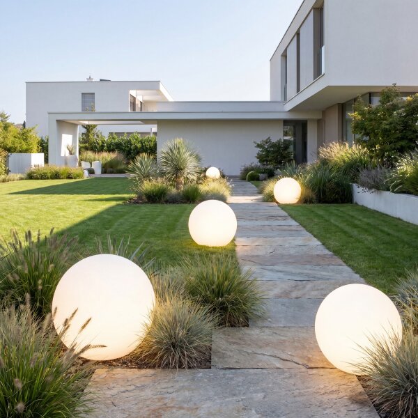 Gartenkugel mit Kabel Stecker Weiß IP65 E27 LED Ø 30 cm