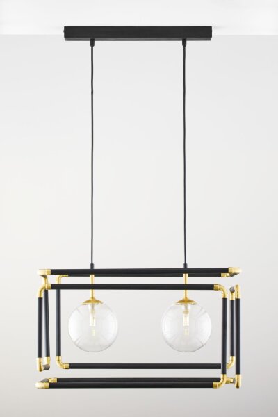 Hängelampe Metall Glas in Schwarz G9 L:54 cm 2-flammig