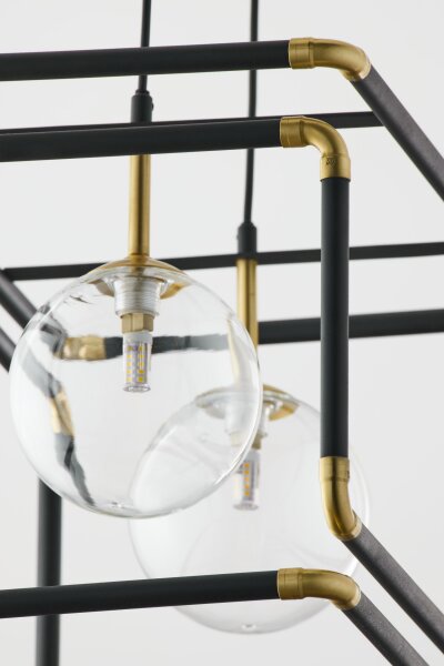 Hängelampe Metall Glas in Schwarz G9 L:54 cm 2-flammig