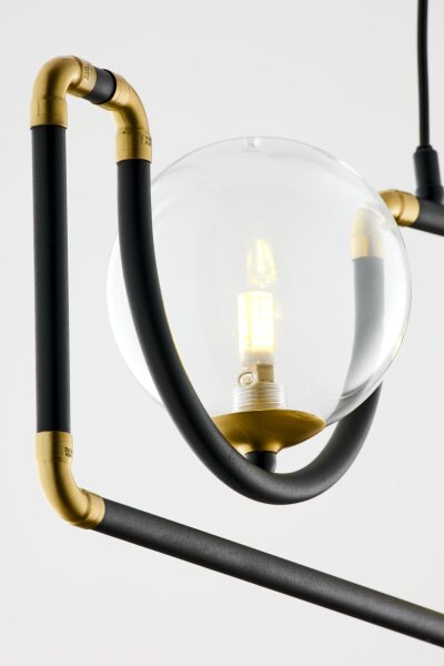 Hängelampe in Schwarz Gold Metall Glas 102 cm lang G9