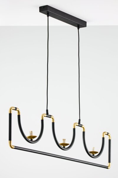 Hängelampe in Schwarz Gold Metall Glas 102 cm lang G9