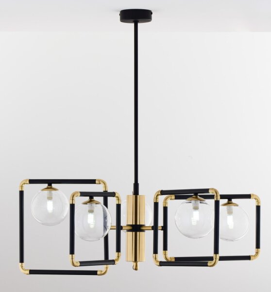 XXL Deckenleuchte Metall Glas Schwarz Gold 83 cm 4-flmg