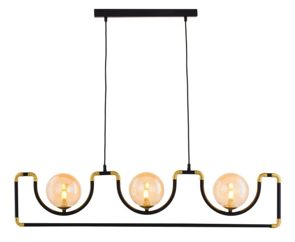 Lange Pendelleuchte Metall Glas Schwarz Bernstein 102 cm