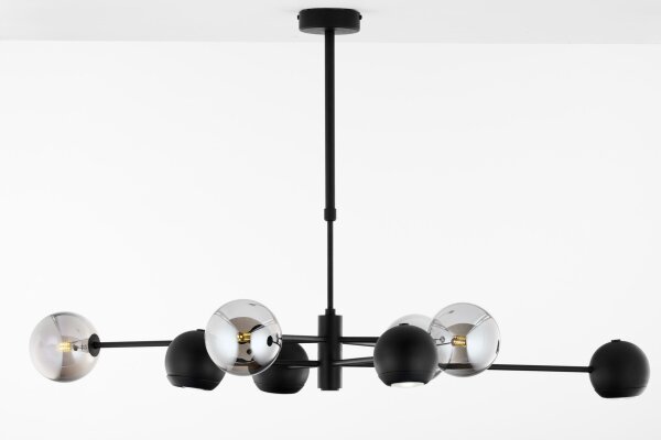 Deckenlampe Metall Glas 100 cm Schwarz Chrom 8-flammig