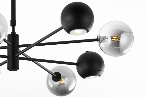 Deckenlampe Metall Glas 100 cm Schwarz Chrom 8-flammig