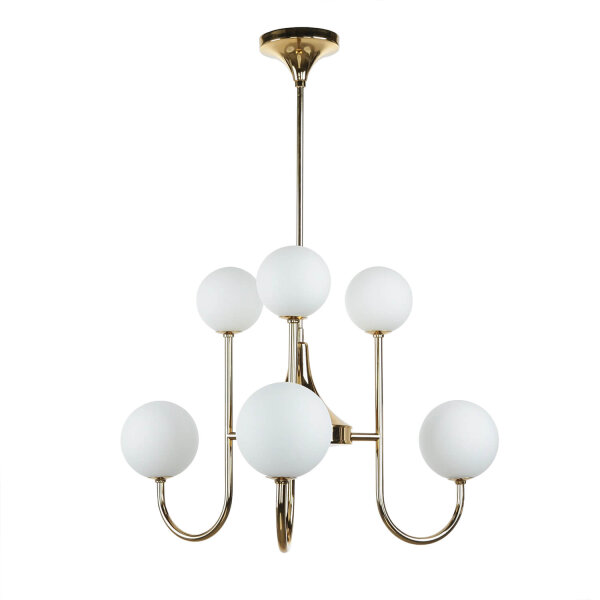 Deckenleuchte Jugendstil Messing Glas in Gold 6-flammig