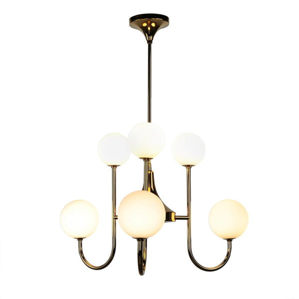 Deckenleuchte Jugendstil Messing Glas in Gold 6-flammig