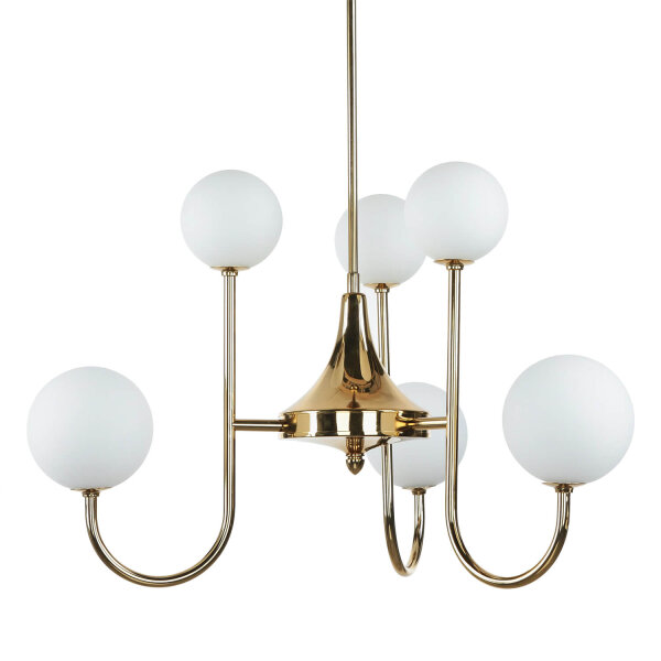 Deckenleuchte Jugendstil Messing Glas in Gold 6-flammig