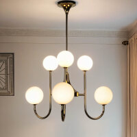 Deckenleuchte Jugendstil Messing Glas in Gold 6-flammig