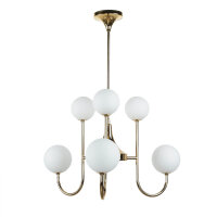 Deckenleuchte Jugendstil Messing Glas in Gold 6-flammig