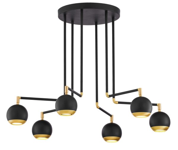 Deckenleuchte in Schwarz Gold 6-flammig Metall GU10