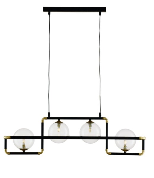 Lange Hängeleuchte Metall Glas 90 cm G9 in Schwarz Gold
