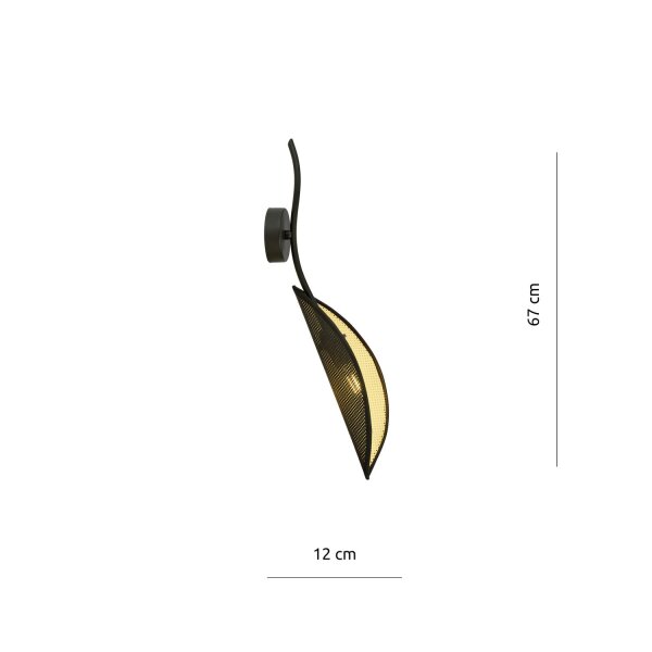 Wandlampe Stoff Metall H: 51 cm drehbar in Schwarz Gold E14