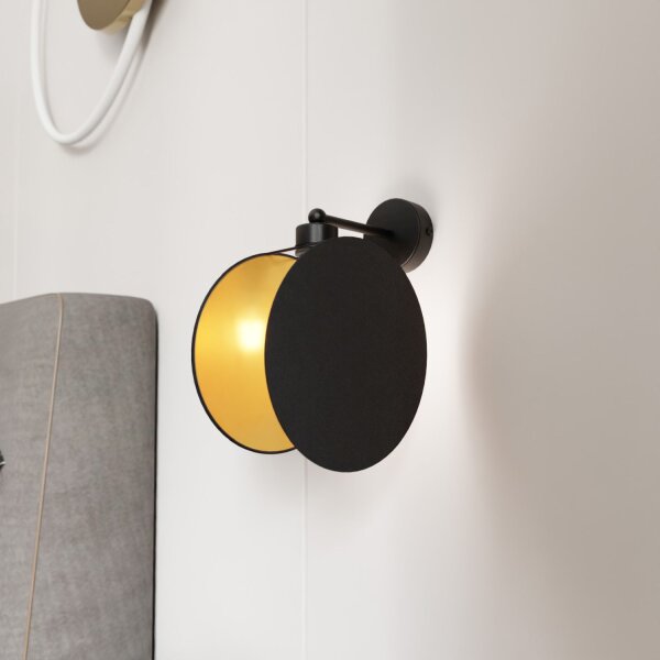 Wohnzimmer Stoff Metall rund Ø 20 cm in Schwarz Gold E27