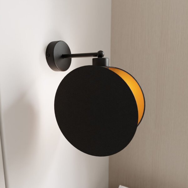 Wohnzimmer Stoff Metall rund Ø 20 cm in Schwarz Gold E27