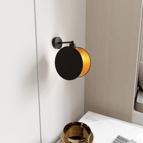 Wohnzimmer Stoff Metall rund Ø 20 cm in Schwarz Gold E27