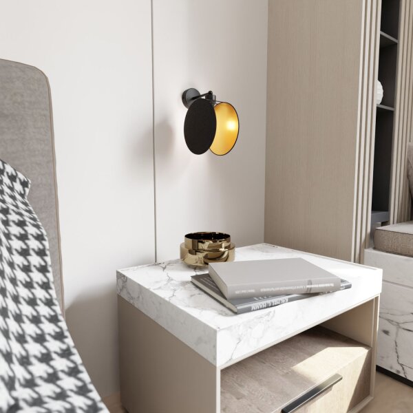 Wohnzimmer Stoff Metall rund Ø 20 cm in Schwarz Gold E27