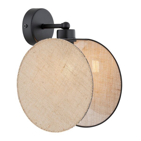 Wandlampe Stoff Metall Ø 20 cm rund Schwarz Beige E27 THAIS