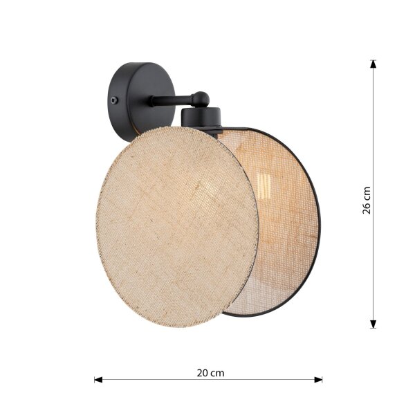 Wandlampe Stoff Metall Ø 20 cm rund Schwarz Beige E27 THAIS