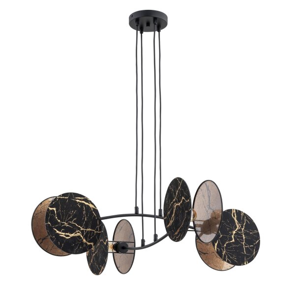 Hängelampe Marmor-Optik Schwarz Gold L: 82 cm Stoff Metall
