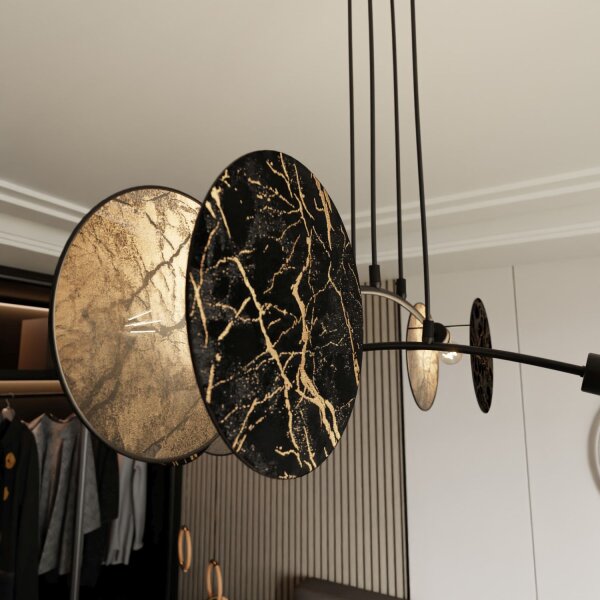 Hängelampe Marmor-Optik Schwarz Gold L: 82 cm Stoff Metall