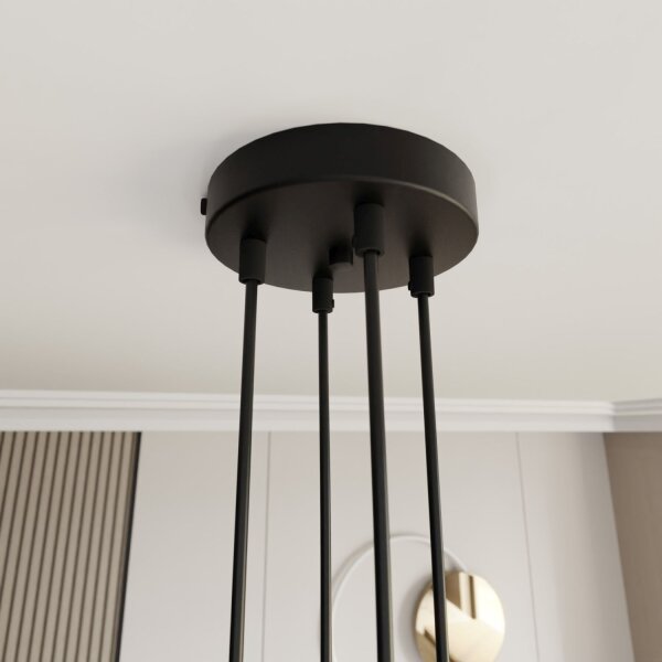 Hängelampe Marmor-Optik Schwarz Gold L: 82 cm Stoff Metall