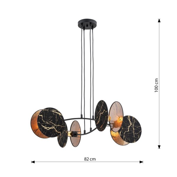 Hängelampe Marmor-Optik Schwarz Gold L: 82 cm Stoff Metall
