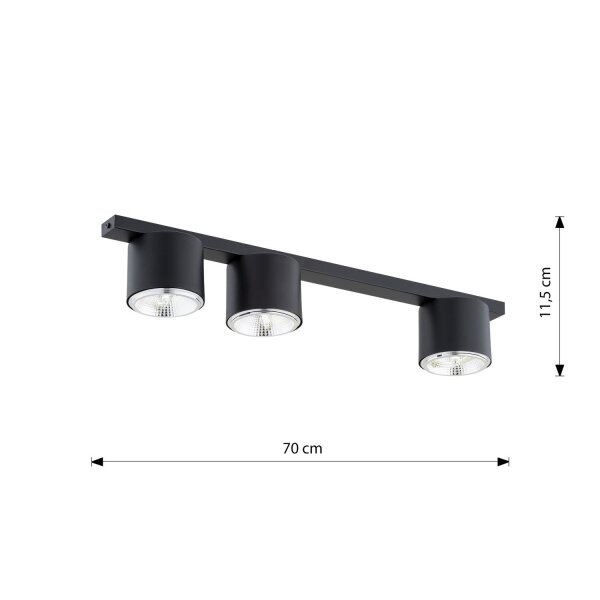 Deckenlampe Metall 70 cm lang Schwarz 3-flammig GU10 AR111
