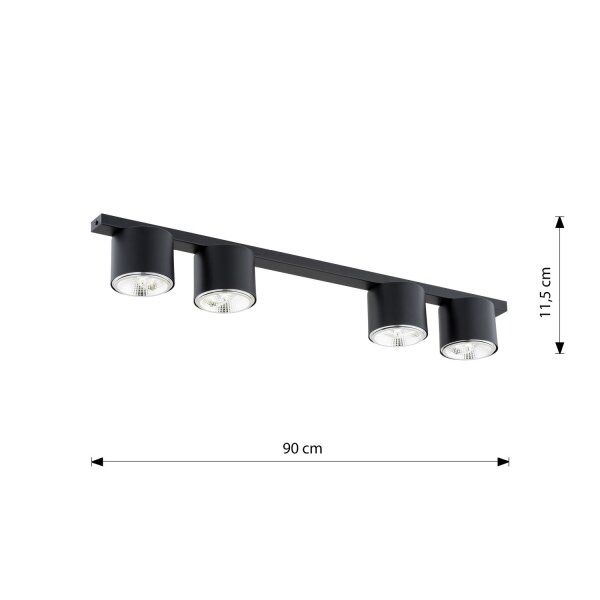 Deckenlampe Schwarz 90 cm lang 4-flammig GU10 AR111 Metall