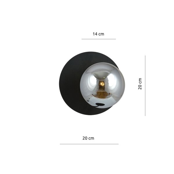 Wandlampe Rauchglas Metall Ø 20 cm rund E14 Kugel Schirm