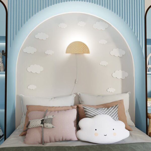 Wandlampe Kinderzimmer Holz mit Stecker Schalter E14