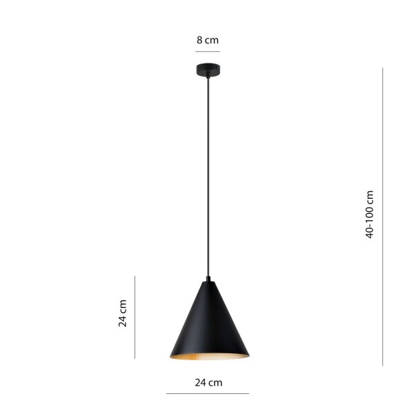 Pendelleuchte Schwarz Gold L: 24 cm E27 Metall verstellbar