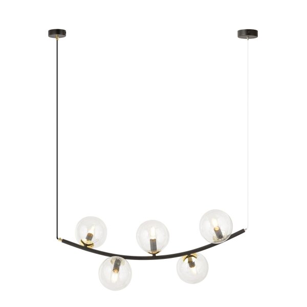 Hängelampe Glas Metall L: 80 cm in Schwarz Gold E14 5-flammig