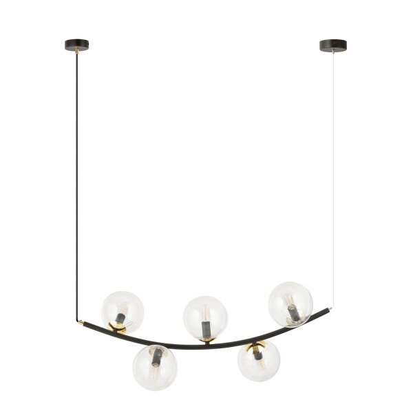 Hängelampe Glas Metall L: 80 cm in Schwarz Gold E14 5-flammig