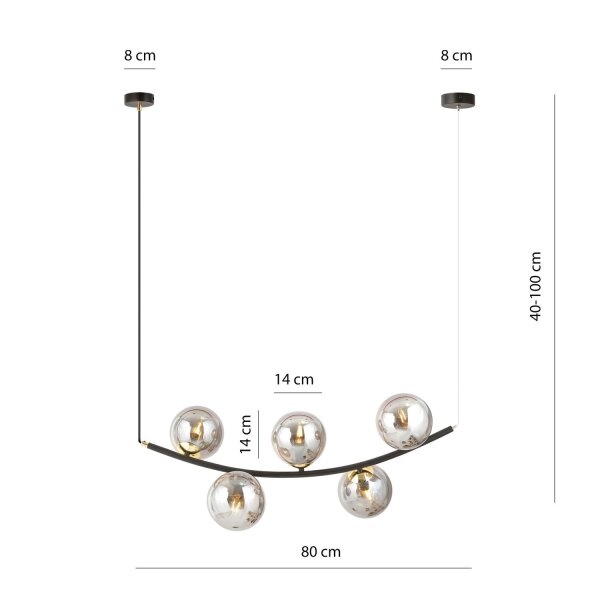 Pendelleuchte Rauchglas Metall B: 80 cm H: max. 1 m 5x E14