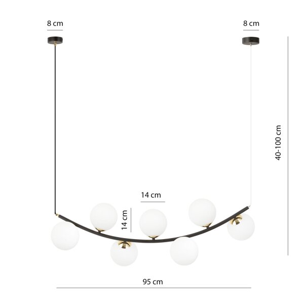 Hängeleuchte Schwarz Weiß Gold B: 95 cm 7x E14 Metall Glas