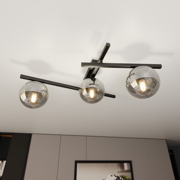 Deckenleuchte 3-flammig B: 50 cm Rauchglas Metall E14