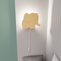 Wandlampe Kinderzimmer Holz mit Stecker Schalter Elefant E14