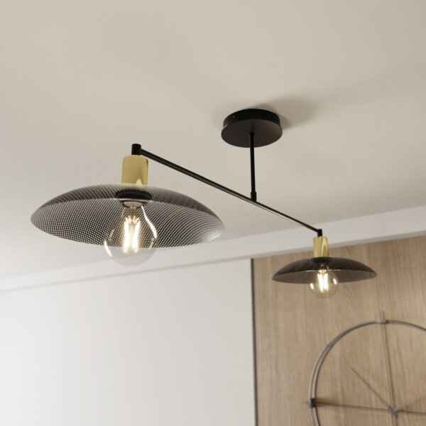 Deckenleuchte Metall 100 cm lang Schwarz Gold E27 2-flammig