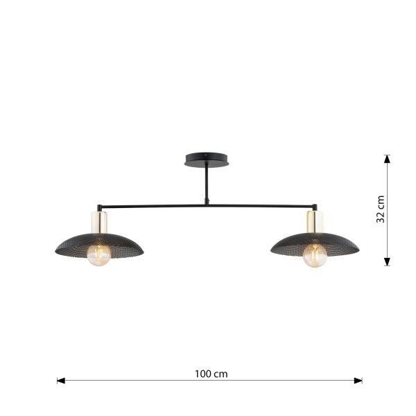Deckenleuchte Metall 100 cm lang Schwarz Gold E27 2-flammig