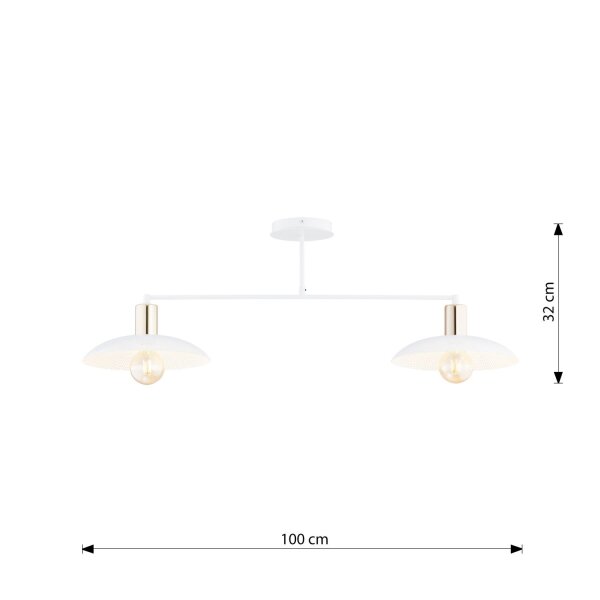Deckenlampe Metall Weiß Gold 100 cm lang E27 2-flammig
