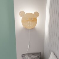 Wandleuchte Kinder mit Schalter Stecker Bär Holz...