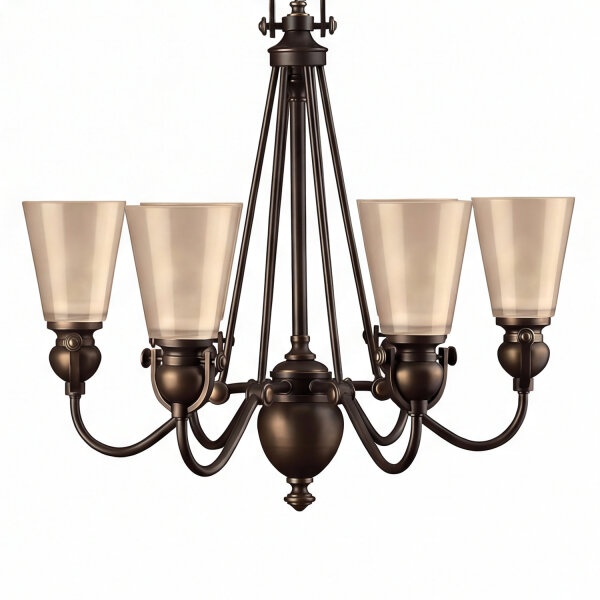 Kronleuchter Bronze Beige 6-flammig B:66 cm E27 Glas