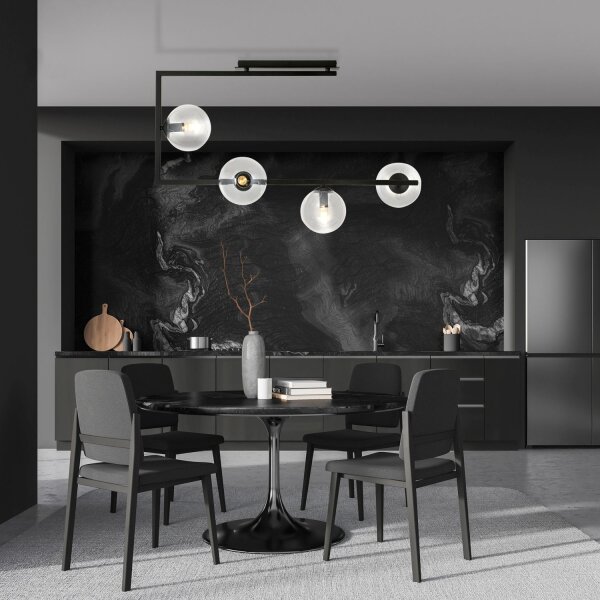 Deckenlampe Glas Metall 83 cm lang Schwarz E14 4-flammig