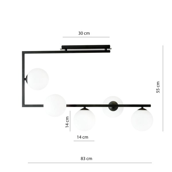 Deckenleuchte groß L: 83 cm H: 55 cm Metall Glas Schwarz Weiß
