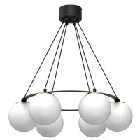 H&auml;ngelampe Glas Metall Schwarz Wei&szlig; Gold B:62 cm E27