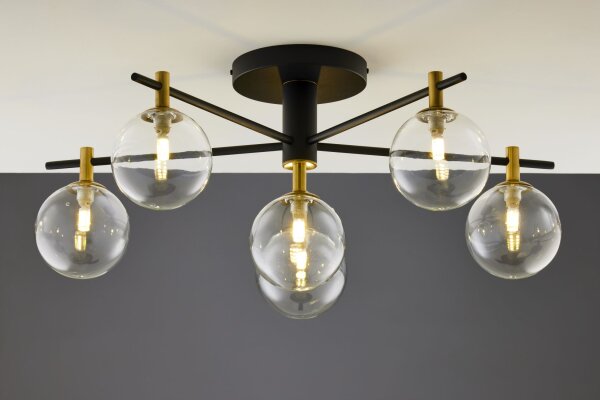 Deckenlampe Metall Glas G9 B:76 cm in Schwarz Gold