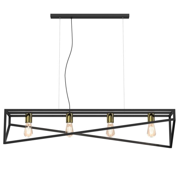 Lange Pendelleuchte Schwarz Gold E27 100 cm Industrial